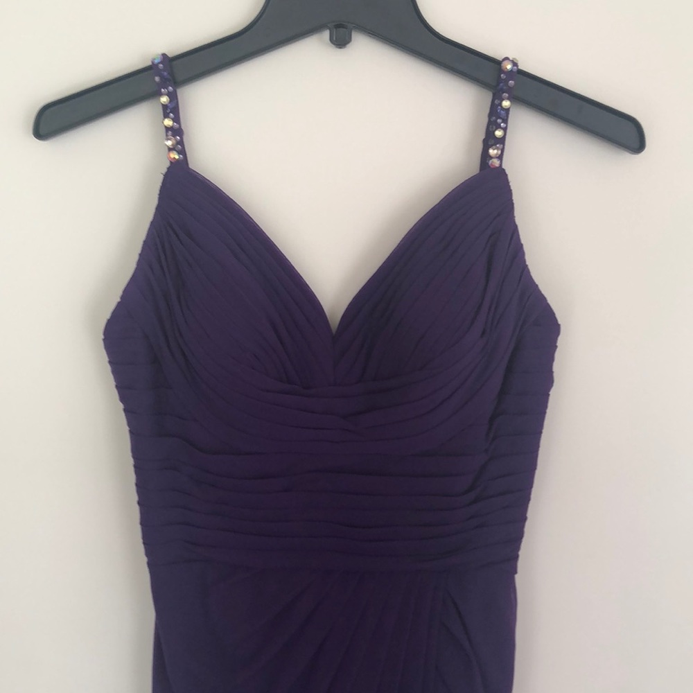 Purple cocktail dress with beaded straps, low back